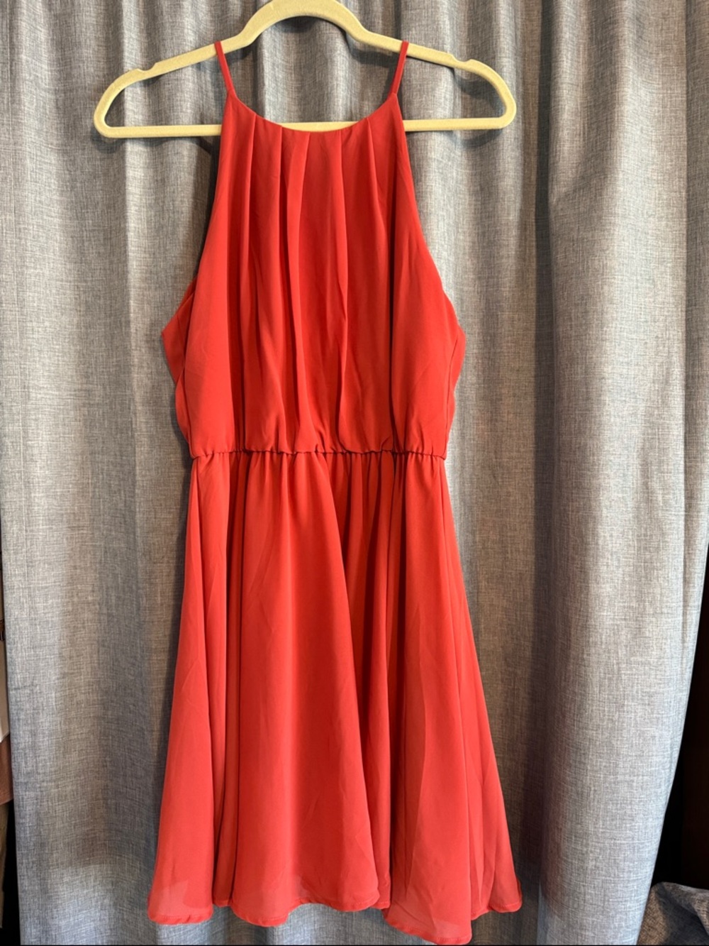 Lush Salmon Halter Mini Dress with Pleated Bodice